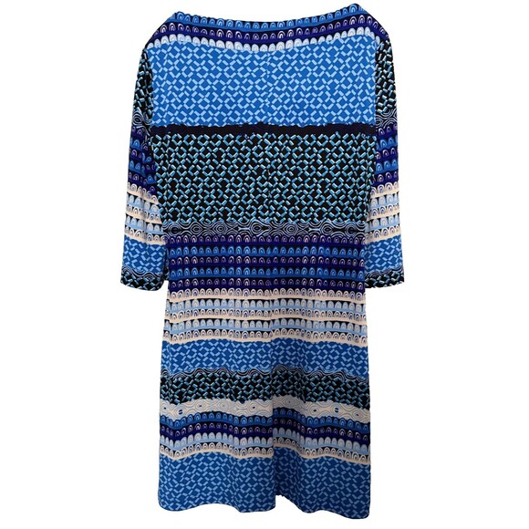 Donna Morgan Dress sz 10 Stretch Retro Boho Blue Midi 3/4 Sleeve Cruise Vacation - Picture 2 of 7